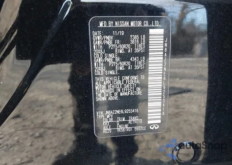 2020 Infiniti Qx80 Luxe Awd z USA, uszkodzony, nr VIN JN8AZ2NE6L9253418